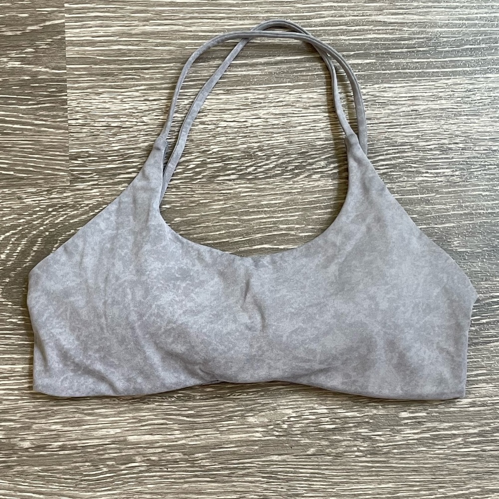 Aurola Workout Strappy Sports Bra with Removable Pads - Ice Flower Smoke Grey